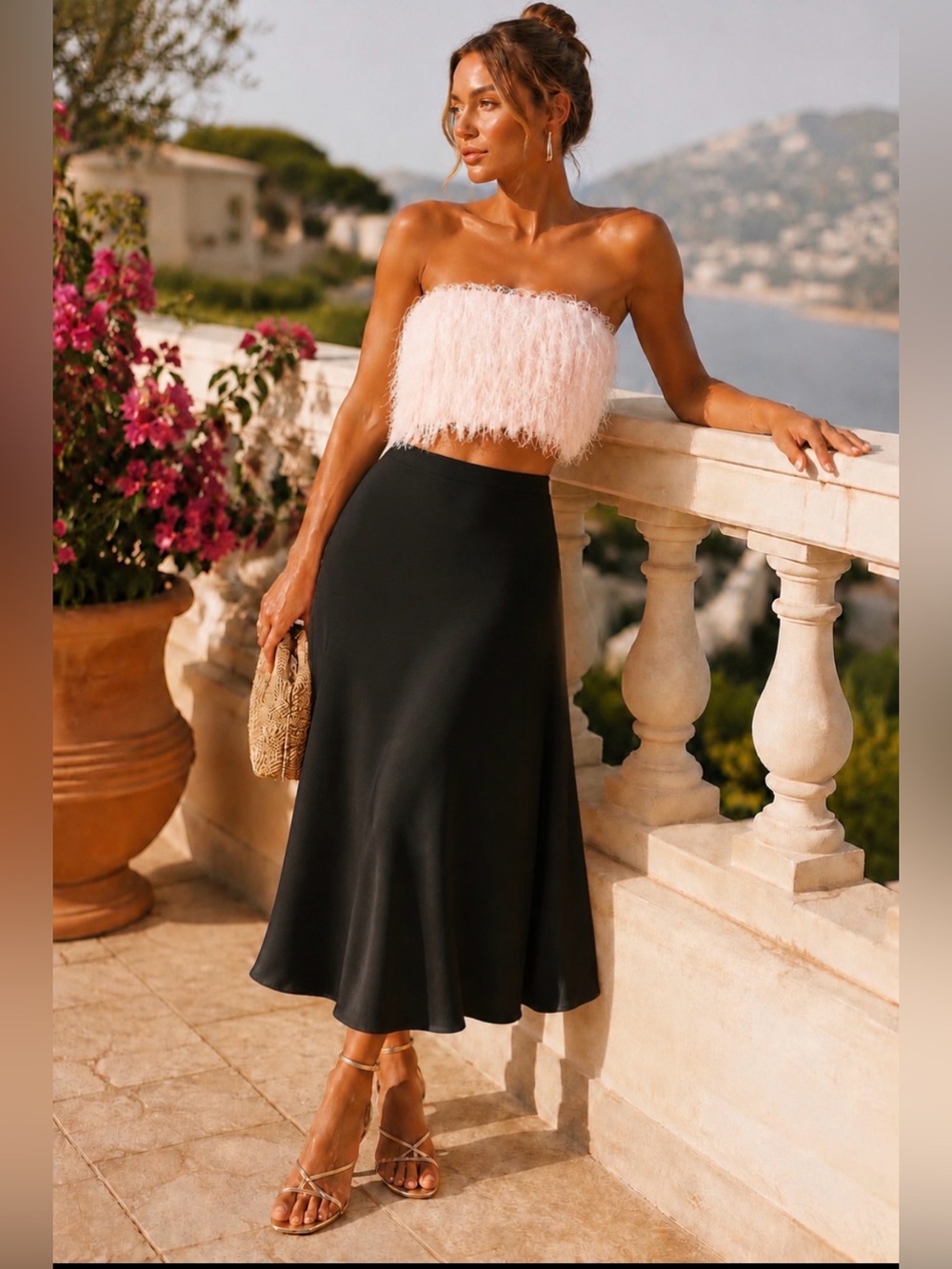 Anthropologie Pink Maeve Strapless Fringe Top NWT Size Medium